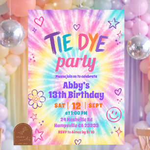 Convites Aniversário de Menina Colorido com Tie Dye de Verã