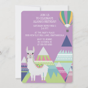 Convites Aniversário de Menina com Balão de Alpaca Roxa