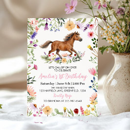 Convites Aniversário de Menina com Cavalo Rústico e Flor Si