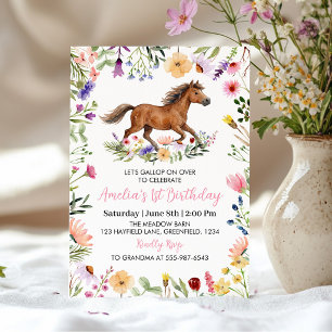 Convites Aniversário de Menina com Cavalo Rústico e Flor Si