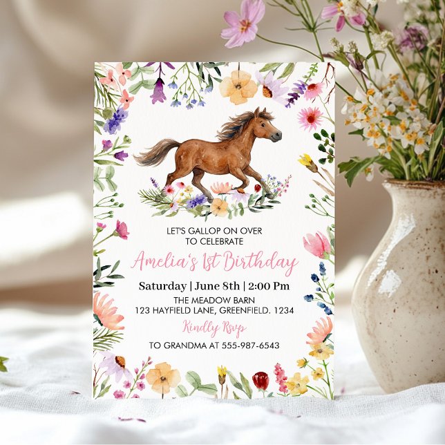 Convites Aniversário de Menina com Cavalo Rústico e Flor Si (Criador carregado)