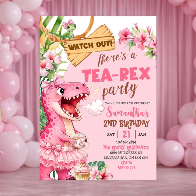 Convites Aniversário de Menina com Chá Rosa Rex Solto (Criador carregado)