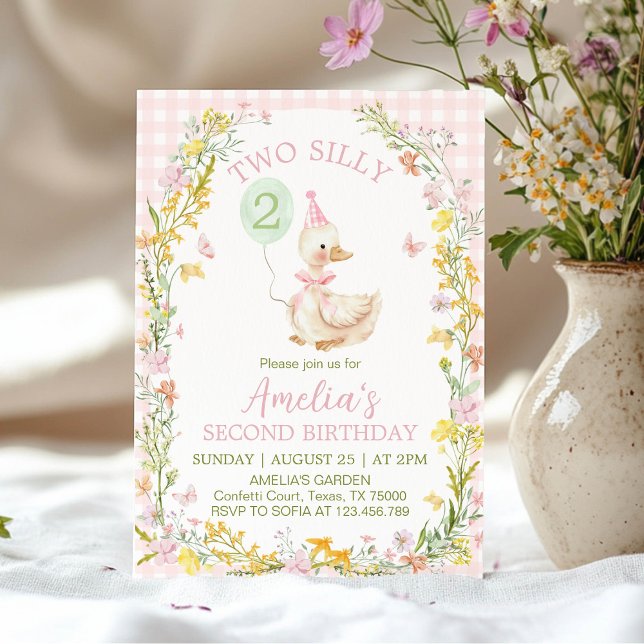 Convites Aniversário de Menina com Dois Gansos Tontos Flora (Criador carregado)