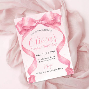 Convites Aniversário de Menina com Laço Rosa Fofa em Aquare