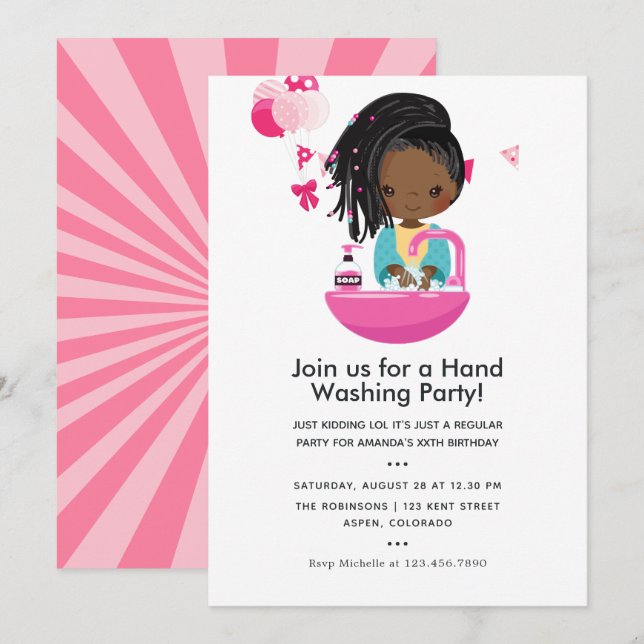 Convites Aniversário de menina com tema engraçado do Covid- (Frente/Verso)
