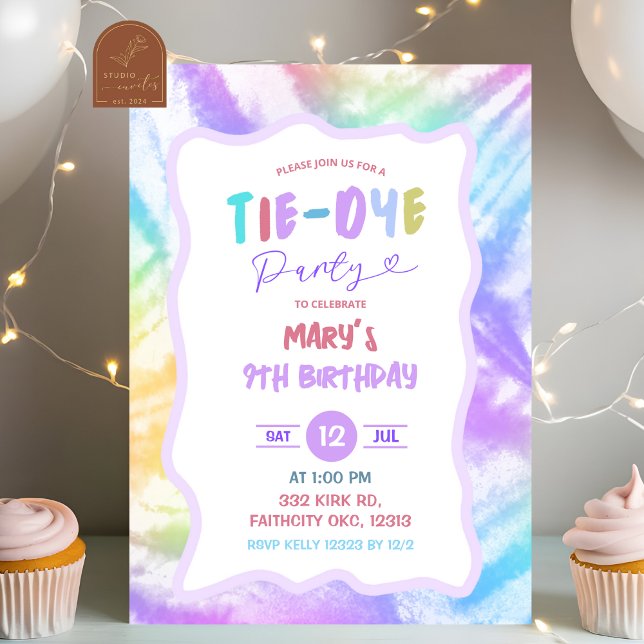 Convites Aniversário de Menina com Tie Dye Colorido (Criador carregado)
