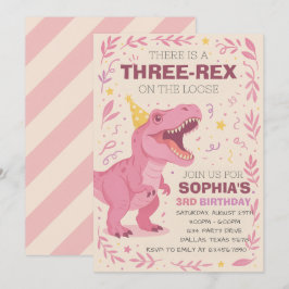 Convites Aniversário de Menina com Três Dinossauros Rex