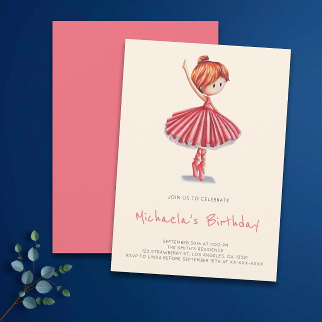 Convites Aniversário de Menina com Tutu Rosa de Bailarina M (Criador carregado)