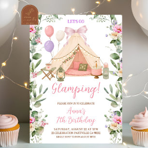 Convites Aniversário de Menina Coquete com Arco de Glamping