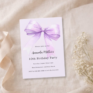Convites Aniversário de menina coquete com laço de lavanda
