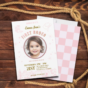 Convites Aniversário de Menina Cowgirl Rosa Primeiro Rodeio