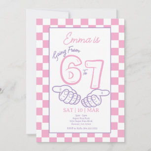 Convites Aniversário de Menina de 6 para 7 Meme Rosa Xadrez