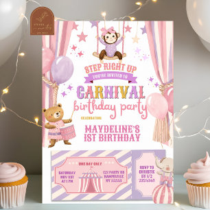 Convites Aniversário de Menina de Carnaval Circense Rosa Ro