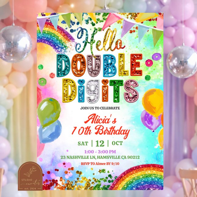 Convites Aniversário de Menina de Dígitos Duplos Colorido c (Criador carregado)