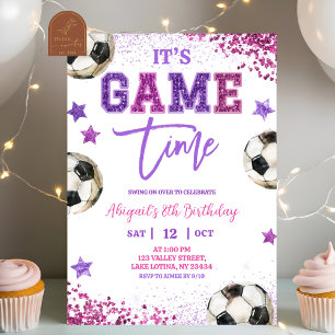 Convites Aniversário de Menina de Futebol com Lantejoulas R