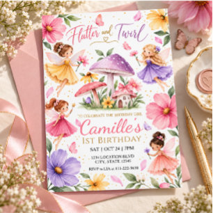 Convites Aniversário de Menina de Jardim de Fadas com Aquar
