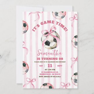 Convites Aniversário de Menina de Listras com Laço Rosa Hor