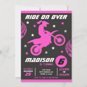 Convites Aniversário de Menina de Moto Motocross