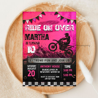 Convites Aniversário de Menina de Motocross - Bicicleta de