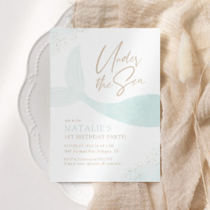 Convites Aniversário de Menina de Sereia do Mar Turquesa