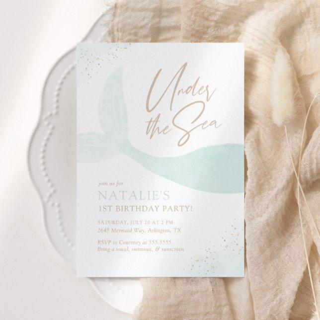 Convites Aniversário de Menina de Sereia do Mar Turquesa (Criador carregado)