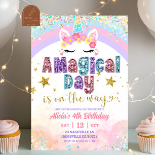 Convites Aniversário de menina de Unicórnio Mágico Arco-íri