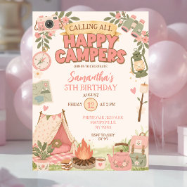 Convites Aniversário de Menina Feliz Acampamento Boho Rosa