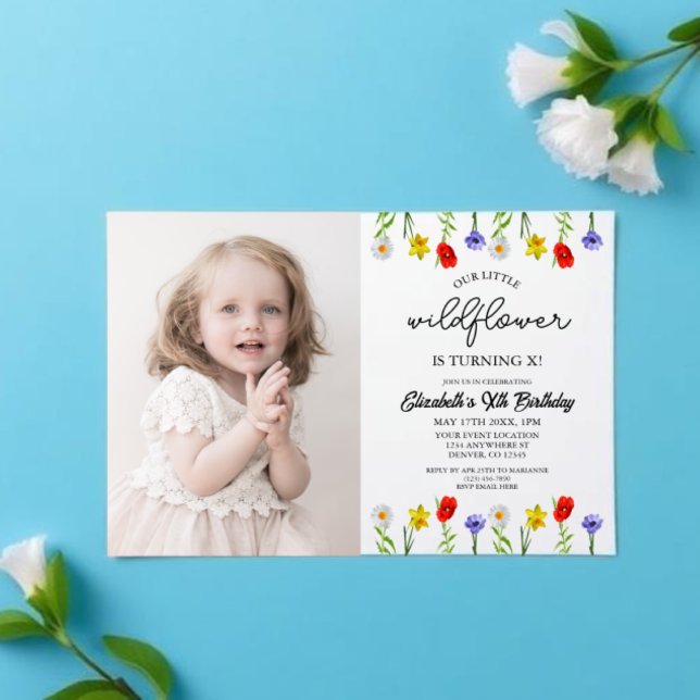 Convites Aniversário de Menina Little Wildflower Kids (Criador carregado)