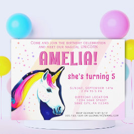 Convites Aniversário de Menina Mágica Unicórnio Fofa