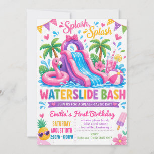 Convites Aniversário de Menina Piscina de Verão com Tobogã