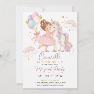 Convites Aniversário de Menina Princesa Arco-Íris Unicórnio