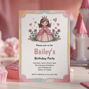 Convites Aniversário de Menina Princesa de Conto de Fadas F