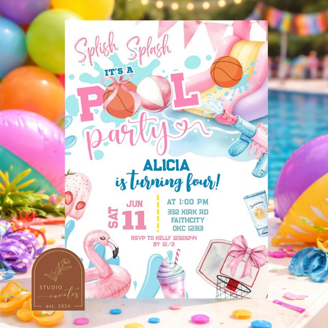 Convites Aniversário de Menina Rosa Arco de Basquete Festa  (Criador carregado)