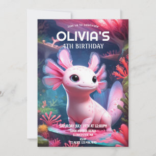 Convites Aniversário de Menina Rosa Axolote