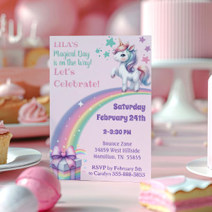 Convites Aniversário de Menina Unicórnio Colorido Mágico