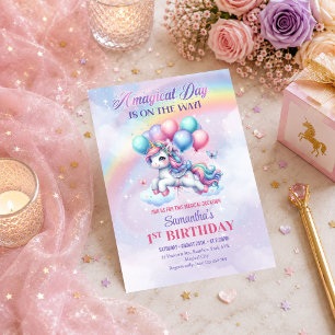 Convites Aniversário de Menina Unicórnio Mágico Rosa Roxo P
