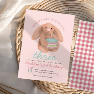 Convites Aniversário de Meninas Caprichoso Coelho Rosa e Bo