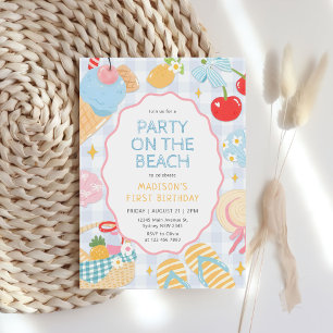Convites Aniversário de Meninas com Doodle Pastel de Praia 