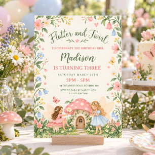 Convites Aniversário de Meninas Jardim de Fadas em Aquarela