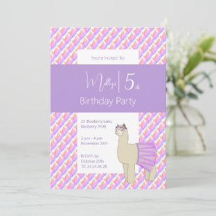 Convites Aniversário de Meninas Llama Roxo Arco-íris