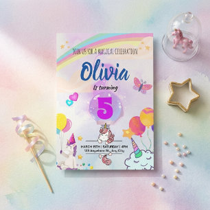 Convites Aniversário de Meninas Mágicas Unicórnio Arco-íris
