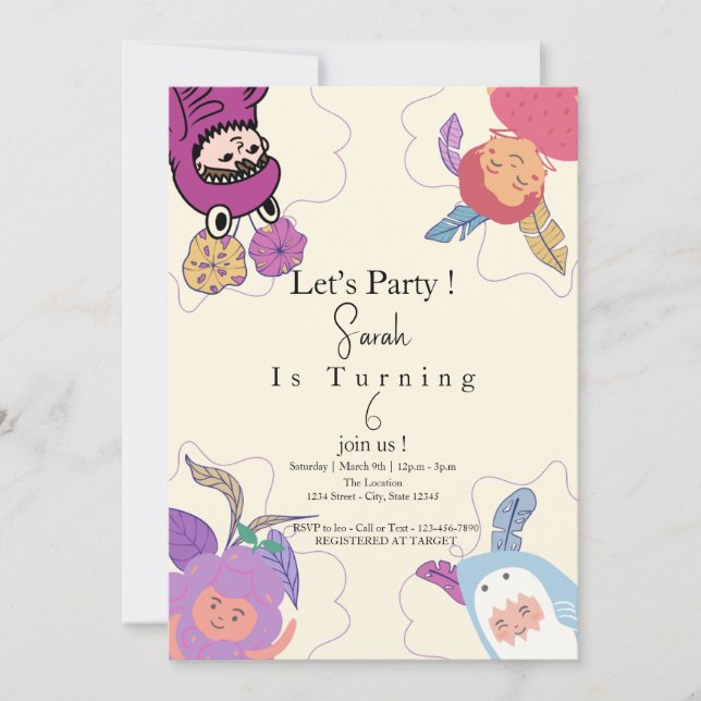 Convites Aniversário de Meninas Personalizadas e Pequenas (Frente)