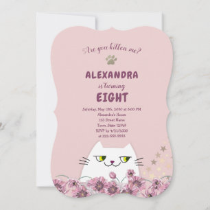 Convites Aniversário de Meninas Rosa Gatinho Fofo