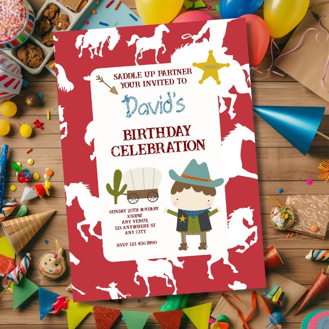 Convites Aniversário de Menino com Cavalinho Vermelho Fofo (Criador carregado)