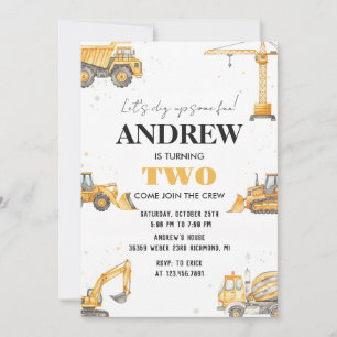 Convites Aniversário de Menino Construtor Moderno Escavadei