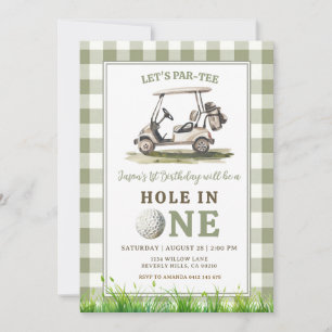 Convites Aniversário de Menino de Golfe com Gingham Verde S