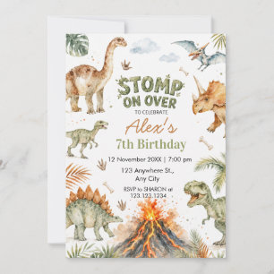 Convites Aniversário de Menino Dinossauro Aquarela