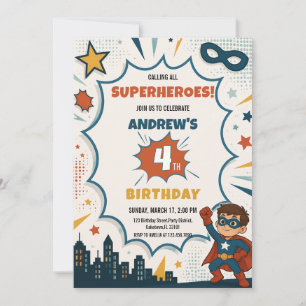 Convites Aniversário de Menino Super-Herói de Quadrinhos Po