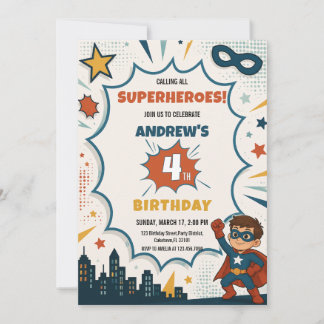 Convites Aniversário de Menino Super-Herói de Quadrinhos Po