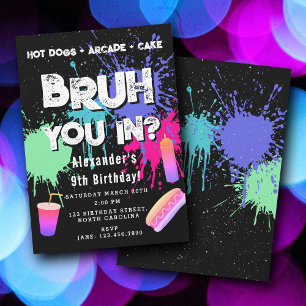 Convites Aniversário de Meninos Bruh Neon Graffiti Cachorro